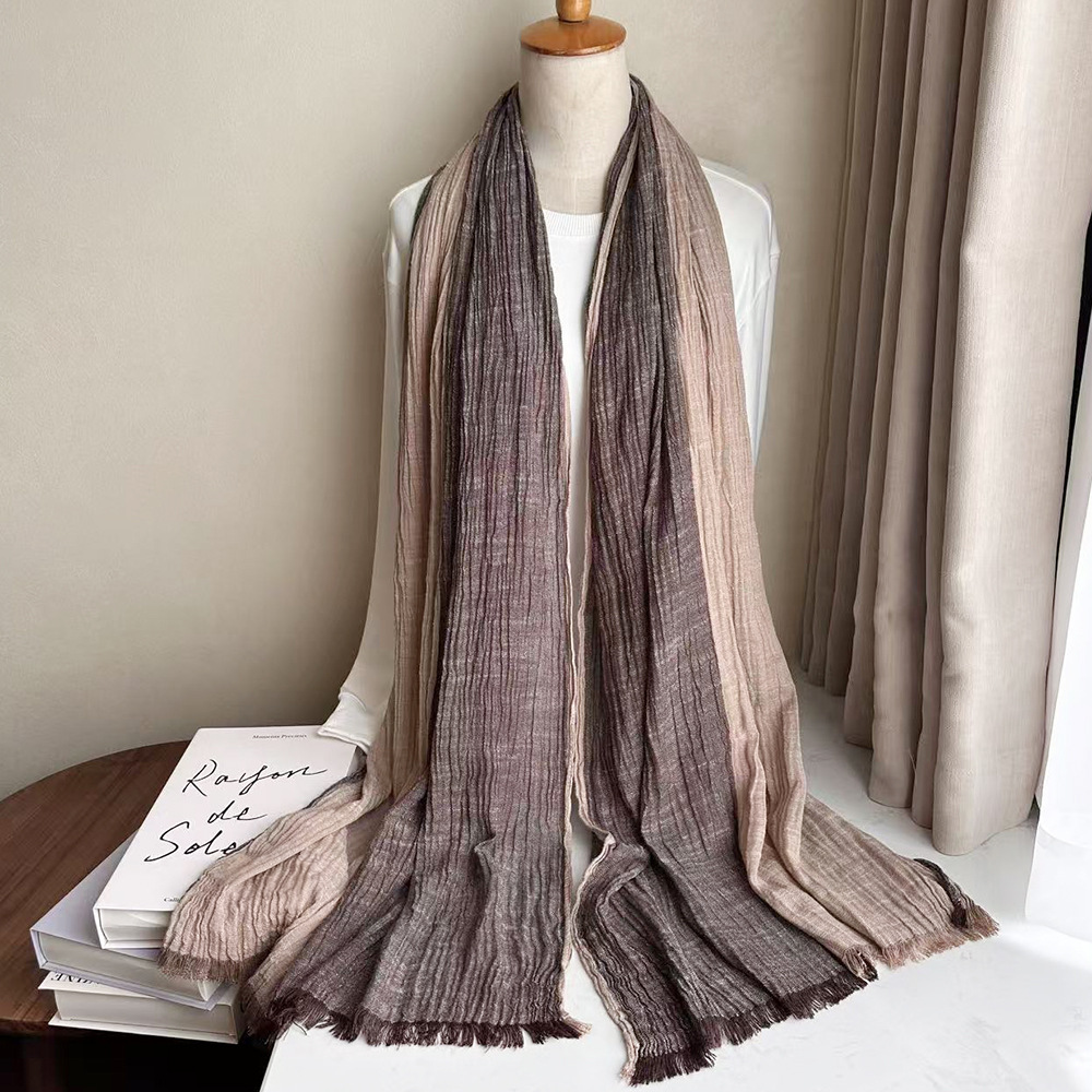 スカーフカスタマイズされた秋と冬の文学的なスタイルのストライプの綿とリネンのスカーフ女性のスカーフ韓国の雰囲気のメンズスカーフ