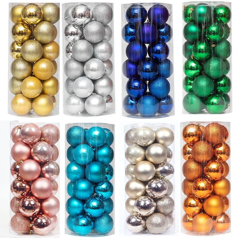 Christmas Balls 24 Pieces 3cm 4cm 6cm 8cm Barrel-Packed Colored Balls Plastic Electroplated Balls Christmas Tree Decorations Wholesale Gifts