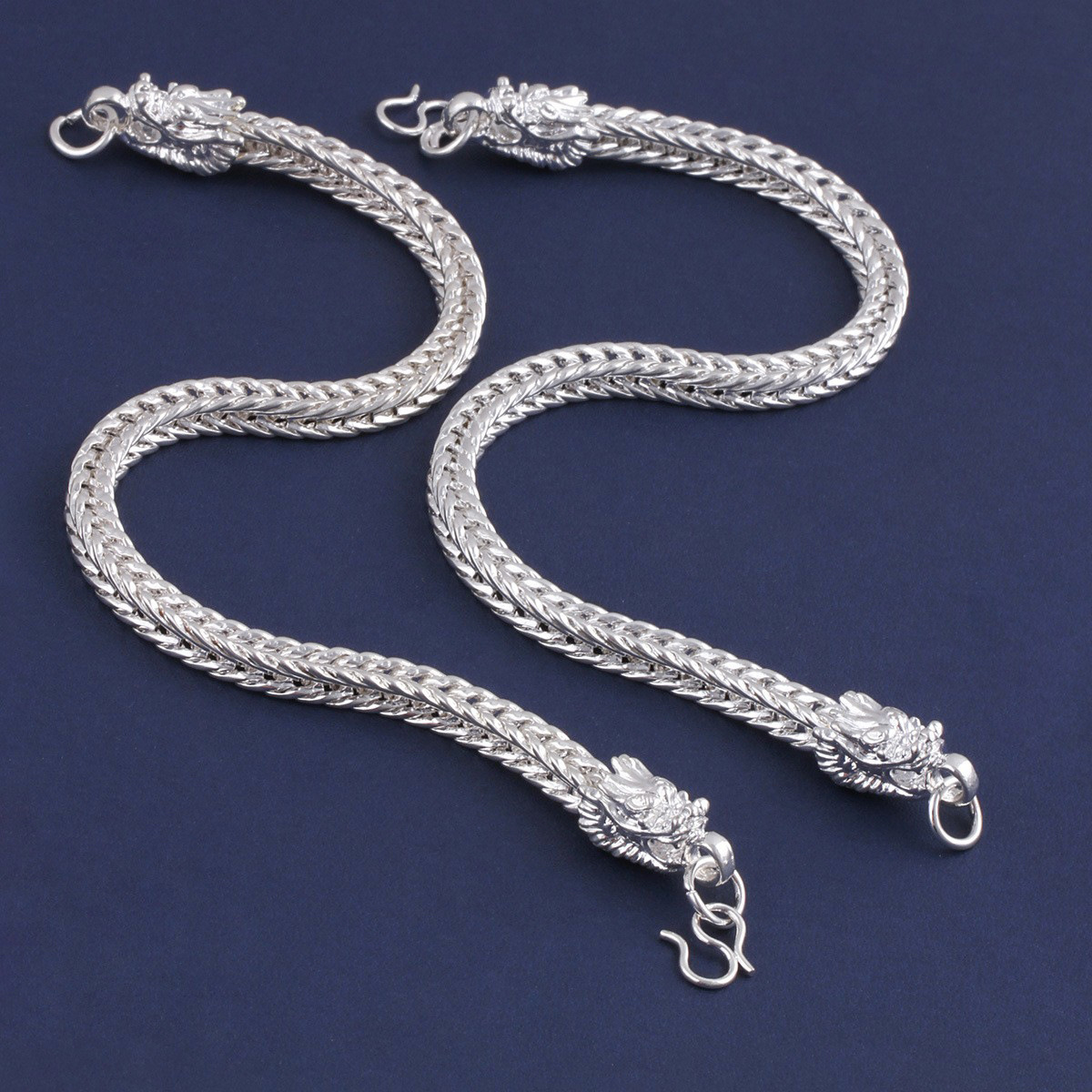 999 Stamped Men's Silver Jewelry Trendy and Bold Imitation Silver Men's Bracelet Dragon Bone Silver Dragon Head Fox Tail Bracelet