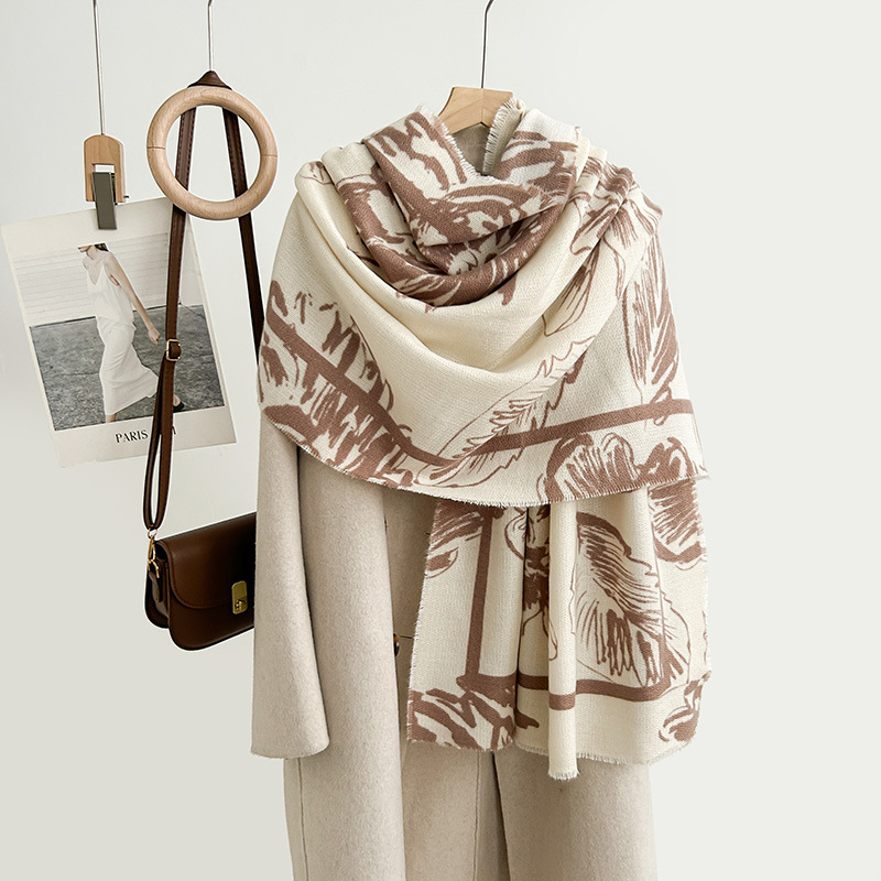 Otoño y invierno de alta calidad moda imita bufandas de impresión de cachemira estilo japonés y coreano estilo académico dulce dama sensación de diseño exterior con chal