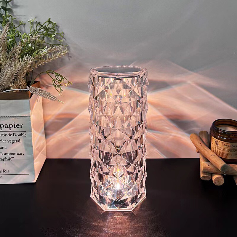 Crystal Rose Atmosphere Table Lamp ins Girl Bedroom Bedside Simple Touch Diamond Rose Rechargeable Night Light
