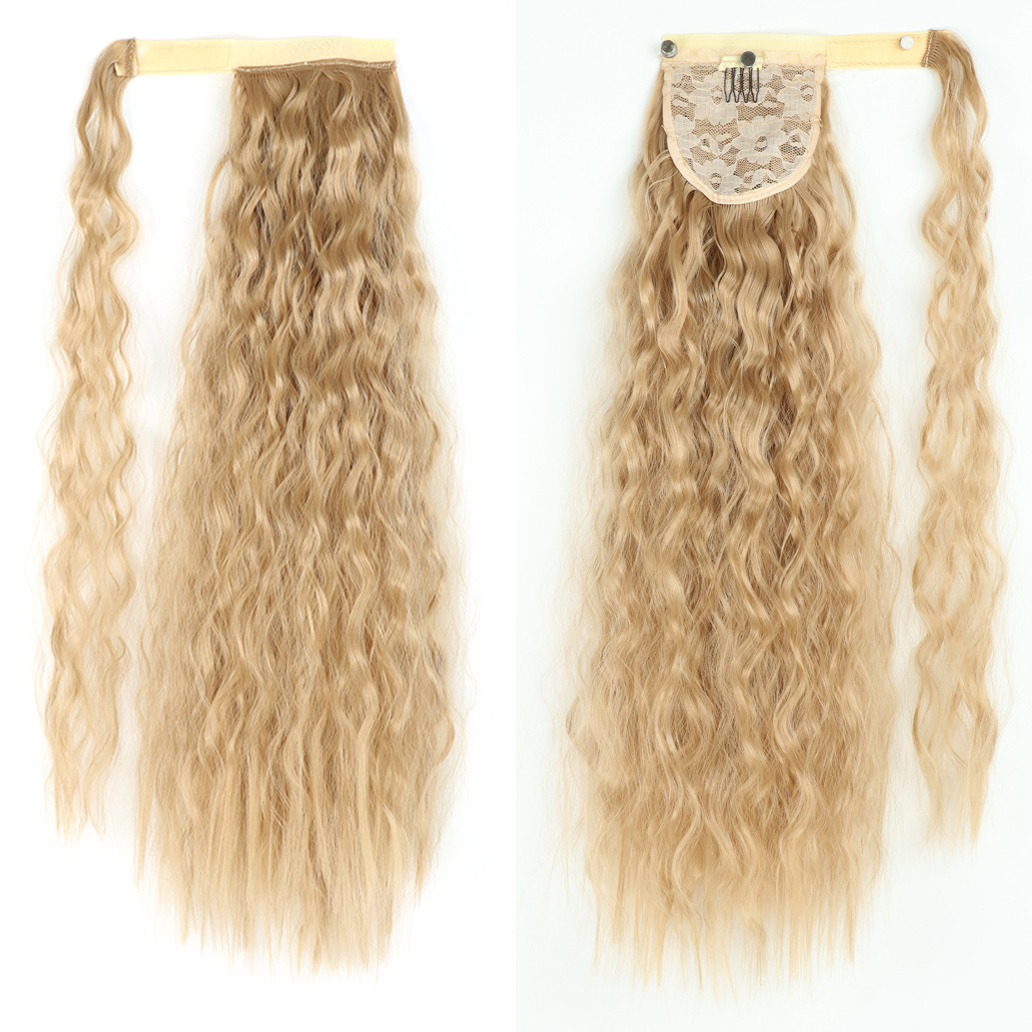 55CM seda europea y americana de alta temperatura velcro de maíz velcro de cabello largo rizado agua cola de caballo pelucas onduladas