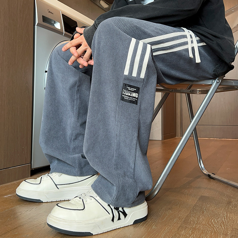 Three Bar fleece-lined Sports Pants Men's Fashion Brand Loose plus size Autumn and Winter American Style High Street Straight Pants Casual Pants