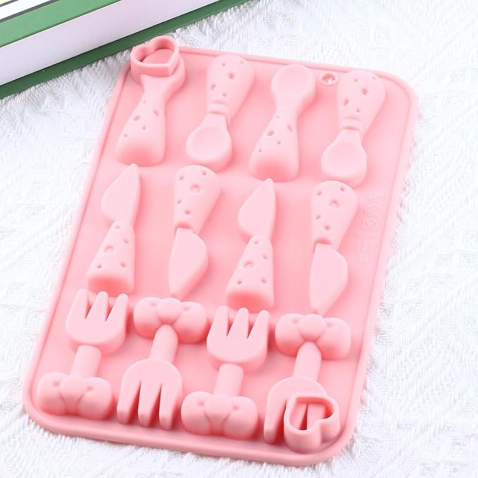 现货 12连刀叉造型硅胶模具巧克力蛋糕模烘焙工具滴胶软糖果模具