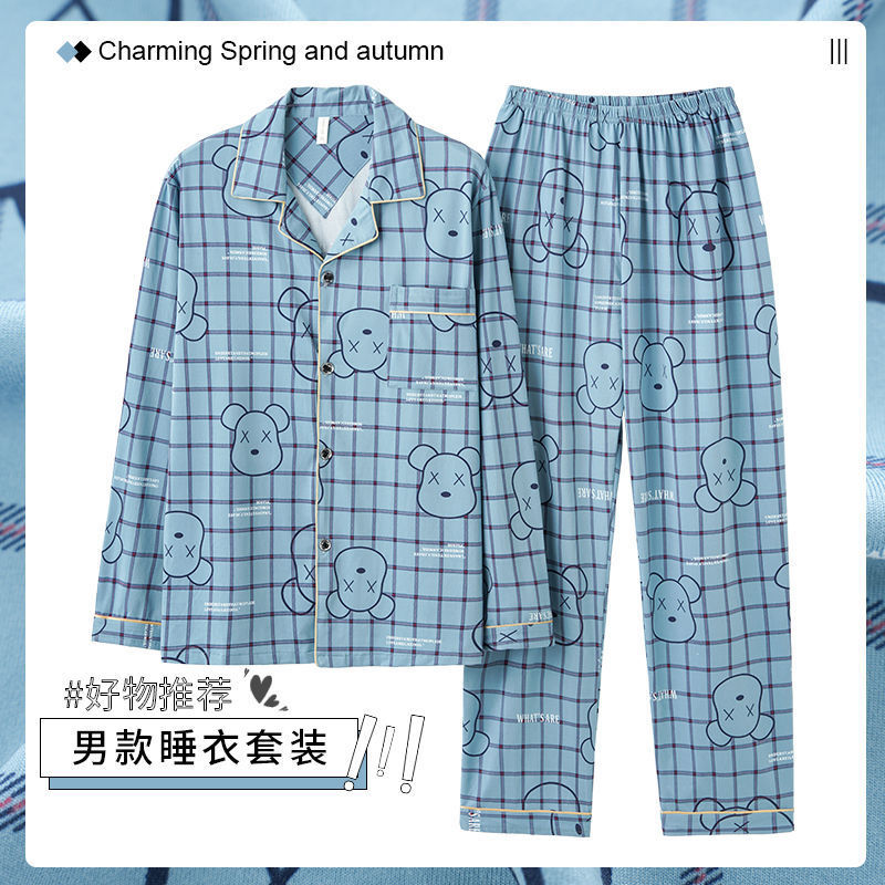 2023 nuevos pijamas de los hombres de primavera y otoño 100% de algodón de manga larga de los hombres jóvenes otoño homewear traje