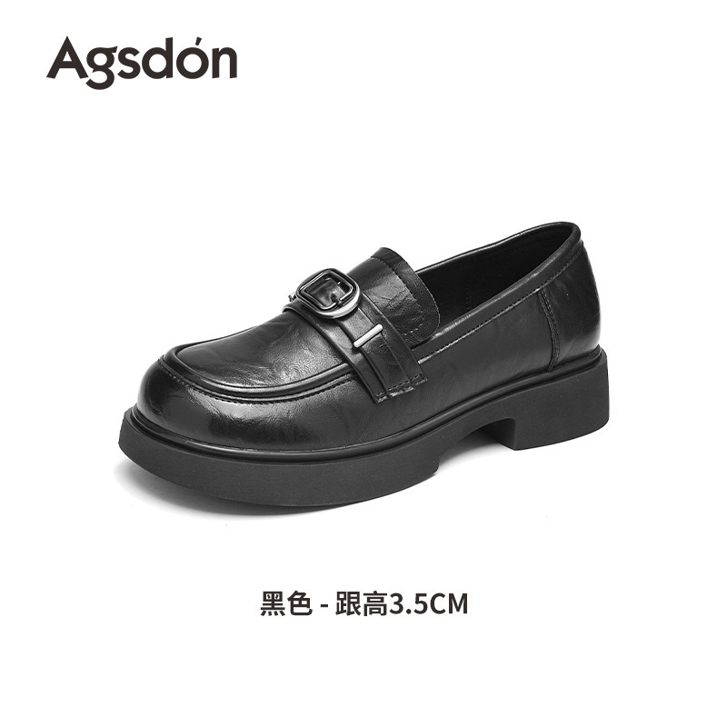 奥古狮登乐福鞋女款2025新款秋季一脚蹬黑色小皮鞋复古英伦jk单鞋|undefined