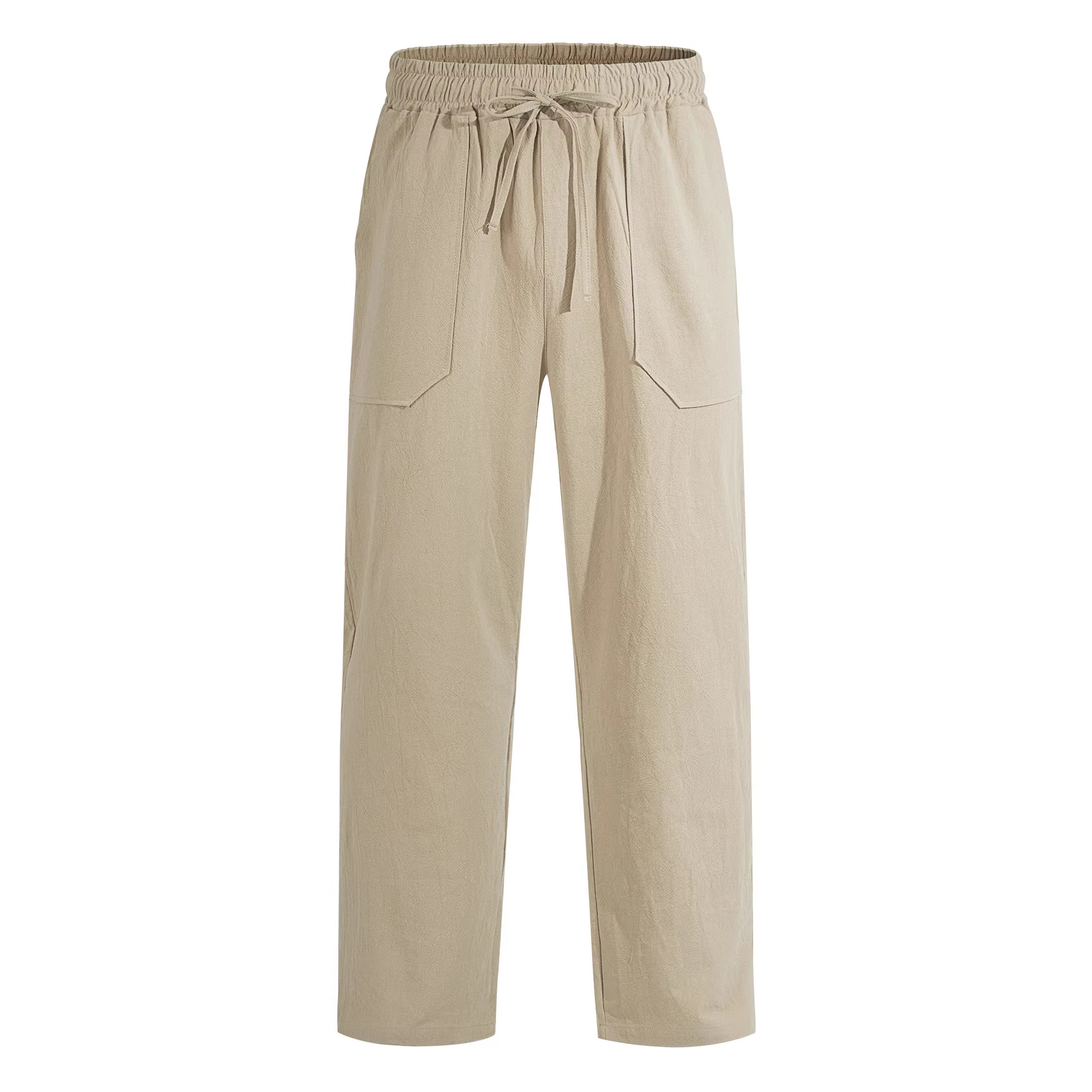 Transfronterizo Amazon algodón y cáñamo en stock pantalones de hombre grandes transpirables pantalones de color sólido pantalones de piernas de calzado casual básico