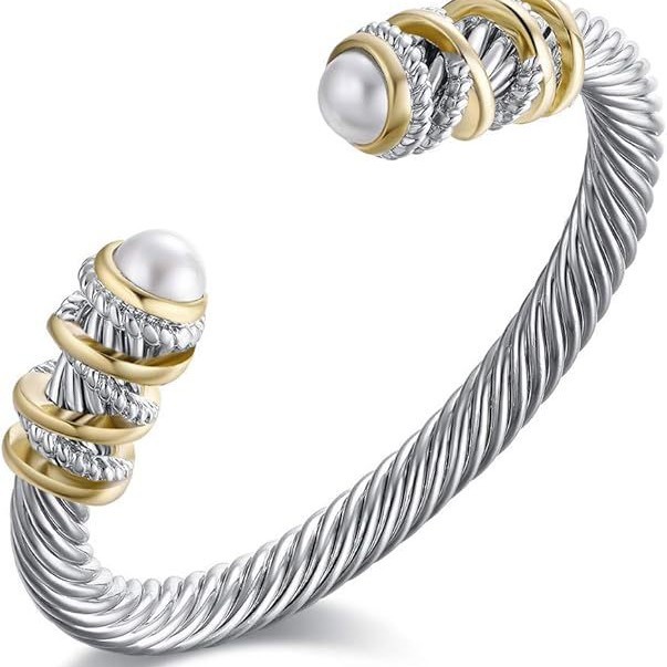 Cross-border European and American fashion steel wire personalized bracelet women's gold-plated cable wound pearl zinc alloy adjustable bracelet