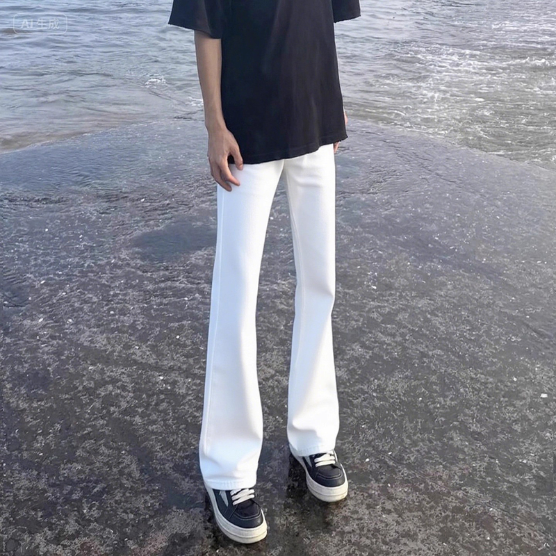 Cleanfit White Jeans Men's American High Street Vibe Pants Straight Slim Fit Handsome Scimitar Bootcut Pants