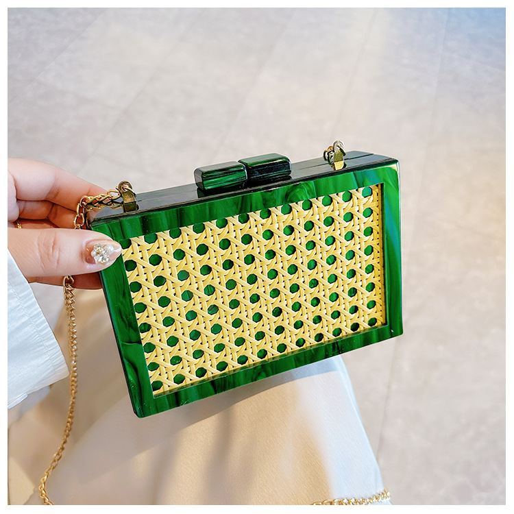 New fashionable green wicker acrylic bag for cross-border foreign trade women, evening bag, single-shoulder crossbody banquet clutch undefined