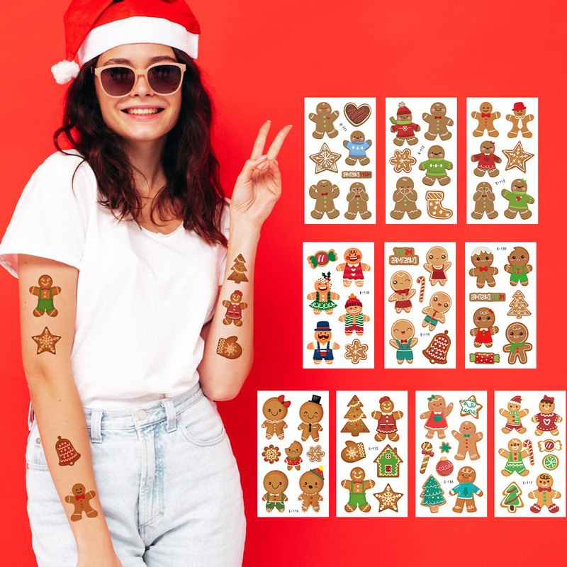 Cross-Border Hot Selling New Year and Christmas Gingerbread Themed Tattoo Stickers Christmas Cookie Party Waterproof Face Stickers Cross-Border Hot Selling New Year and Christmas Gingerbread Themed Tattoo Stickers Christmas Cookie Party Waterproof Face Stickers