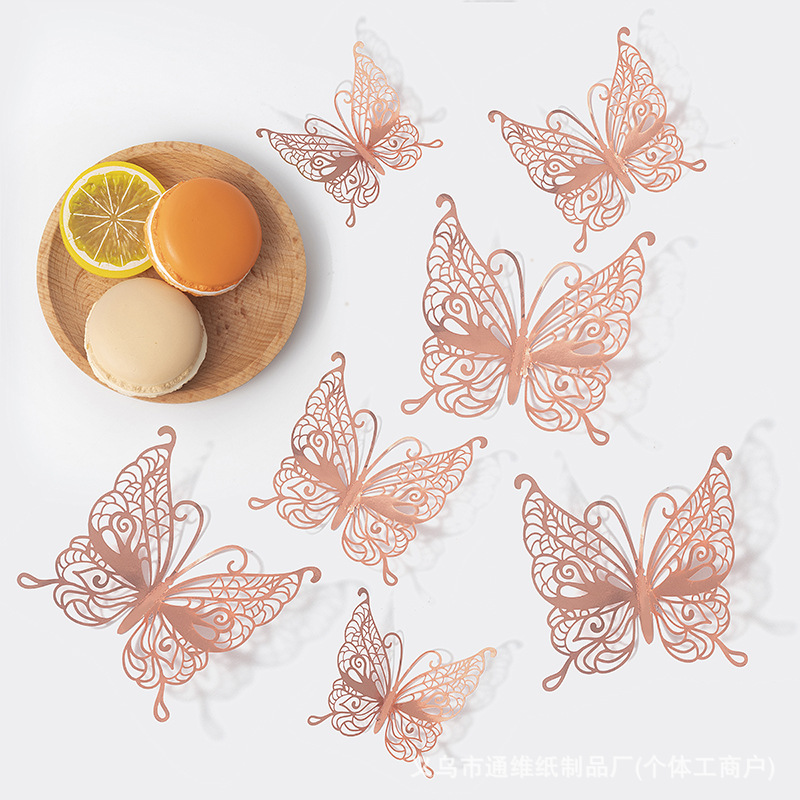 12 pegatinas doradas de mariposas huecas para pared, pegatinas de mariposas para decoración de paredes del hogar, pegatinas creativas de mariposas.
