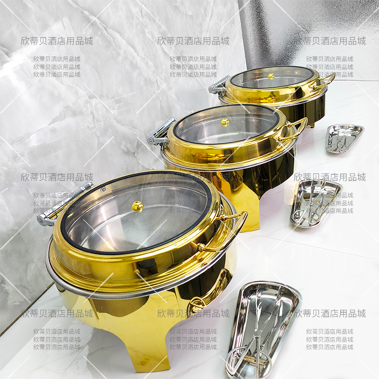 6L Gold Buffet Food Warmer with Flip Lid, Transparent Hotel Wedding Banquet Chafing Dish Insulated Tableware 6L Gold Buffet Food Warmer with Flip Lid, Transparent Hotel Wedding Banquet Chafing Dish Insulated Tableware