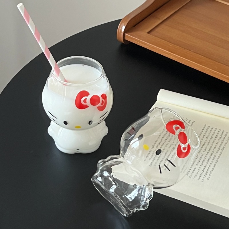 漫画かわいい高ホウケイ酸ガラス猫コーヒーミルク朝食カップ高価値リボンウォーターカップガーリーハート|undefined