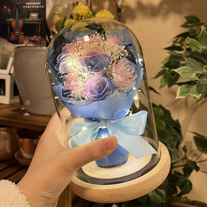 [핫셀 추천] 차오즈무 - 미스트 블루 7송이 + 핑크 장미 - 선물가방 + 축하카드 + 배터리 [완제품 발송]