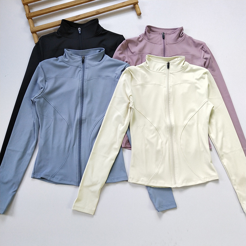 Chaqueta de yoga delgada con cuello alto con cremallera, protección solar delgada, ciclismo al aire libre, ropa deportiva, ropa de gimnasia, top de carrera de secado rápido