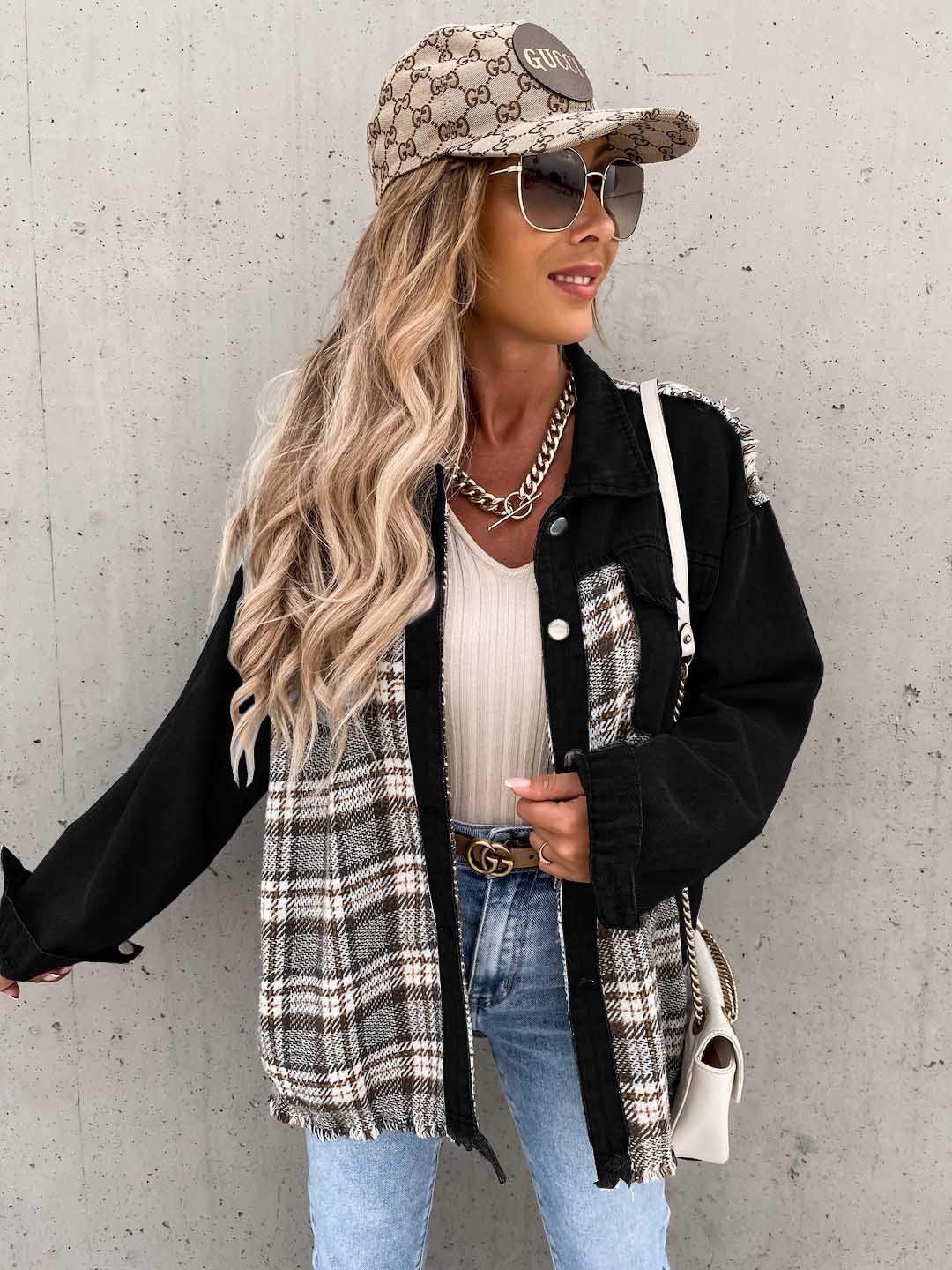 Women's Vintage Style Plaid Single Breasted Coat Denim Jacket display picture 1