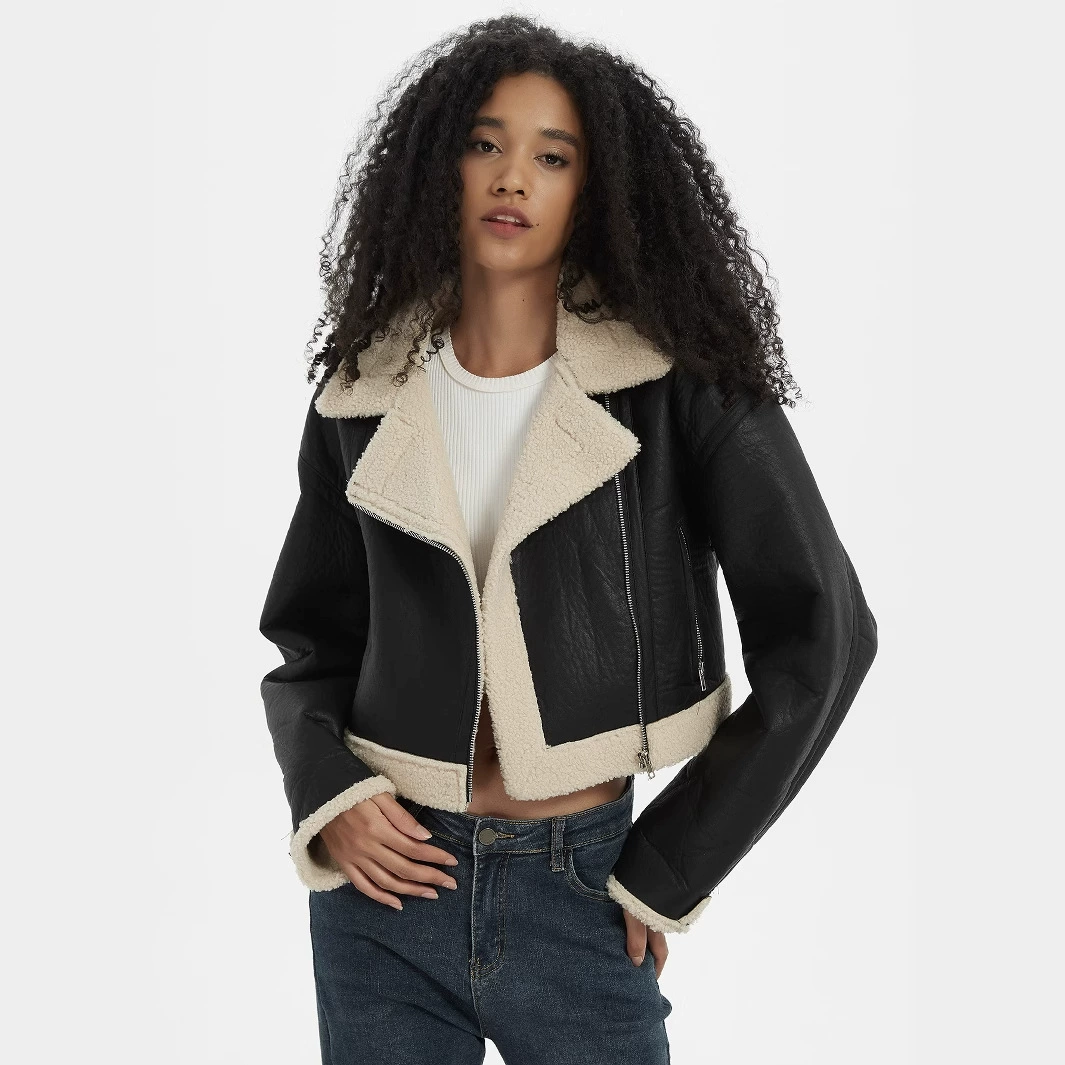 Трансграничный европейский и американский ветер с лацканом меховое пальто все в одном женское 2024 зимний бархатный теплый короткий топ PUpo кожаный пиджак