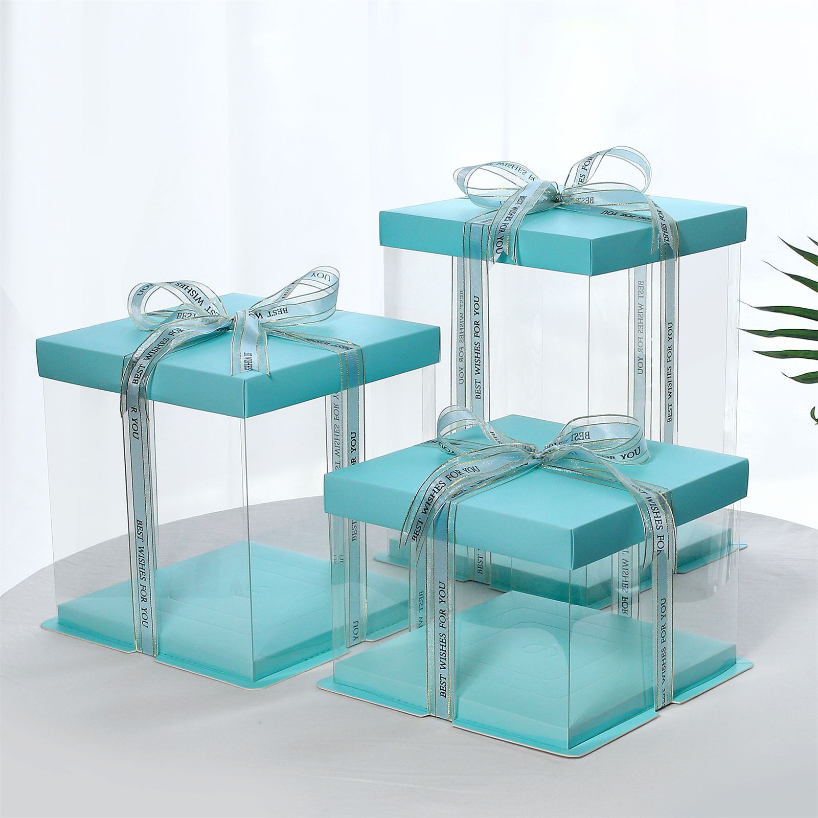 蓝色透明生日蛋糕盒包装盒4寸68/1012寸单双层加高烘焙盒直销包邮