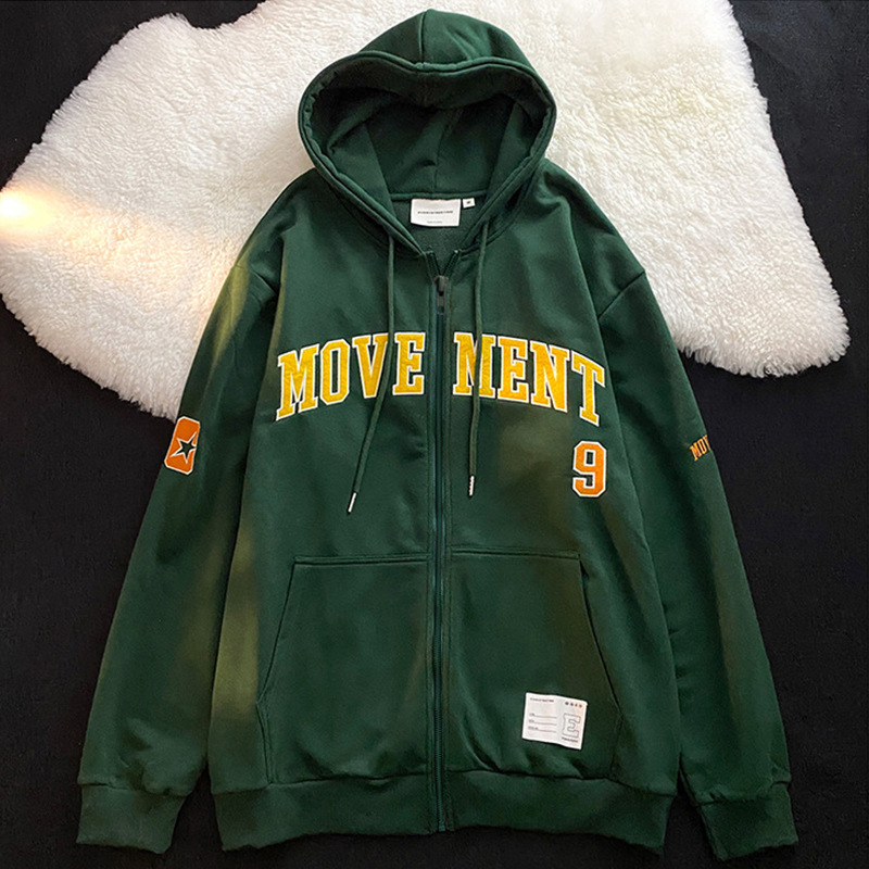 Sudadera de estilo europeo para mujer, estilo americano de principios de otoño, top holgado y ligero, chaqueta tipo cárdigan con capucha y cremallera.
