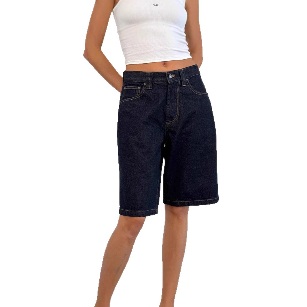 Bermudas de Jeans para Mujer, Mezcla de Algodón y Poliéster, Sin Elasticidad, Cintura Media
