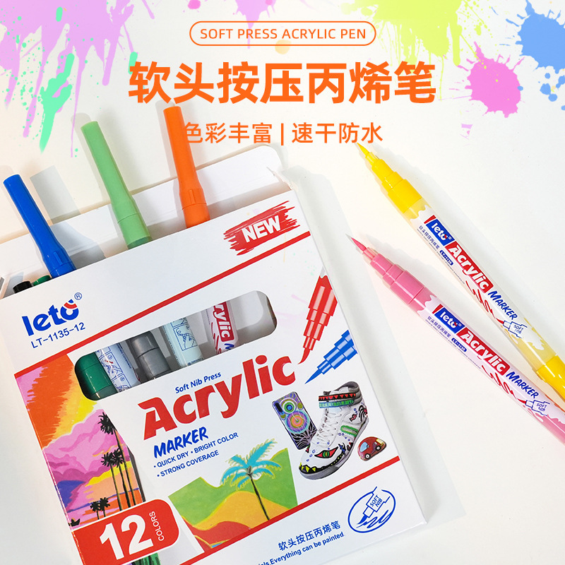 Soft-tip press-action acrylic marker pen, colored painting brush, art coloring and filling pen, washable, suitable for journaling, drawing, and doodling