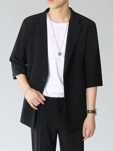 Light and Mature Style Short-Sleeved Suit Men's Casual Suit Summer Thin Korean Style Loose Mid-Sleeve Men's Suit Three-Piece Suit