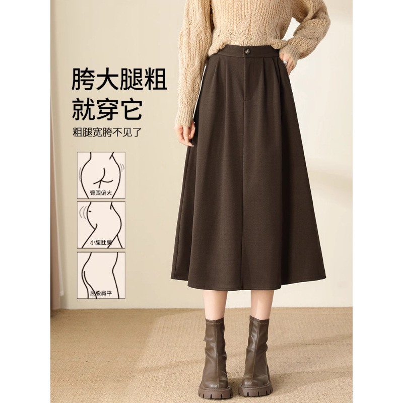 咖色伞裙半身裙女秋季2025年新款高腰黑色赫本风中长裙西装a字裙|undefined