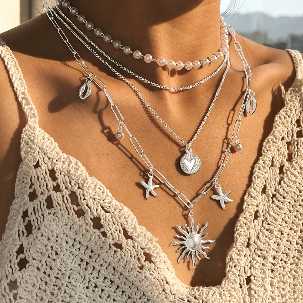 Plating Design Wholesale Jewelry Elegant Retro Sun Starfish Heart Shape 304 Stainless Steel Plating Necklace Paperclip Chain Belcher Chain