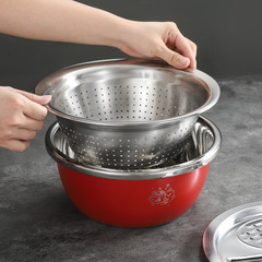 Stainless Steel Treasure Pot Thickened Cooking Pot Vegetable Washing Drain Rice Sieve Drain Pot Shredder Bank Insurance Gift Set