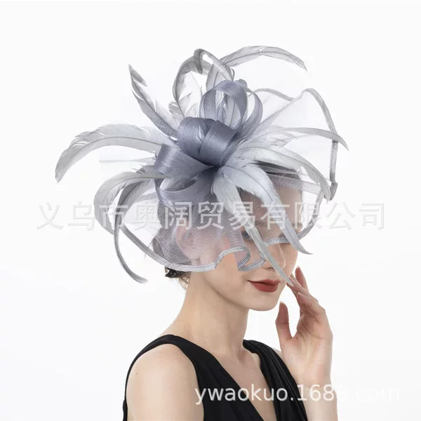 Explosions European and American Bride Retro Mesh Hair Flower Feather Hair Accessories Dinner Halloween Ball Headwear Cross-border Wholesale