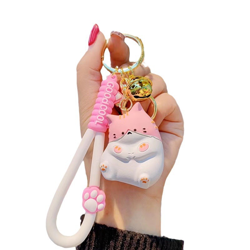 Resina de dibujos animados grasa gato llavero hembra lindo exquisito teléfono móvil cadena pulsera muñeca lindo llavero bolsa colgante