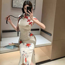 旗袍女夏季2025新款新中式气质复古国风改良年轻款少女显瘦连衣裙