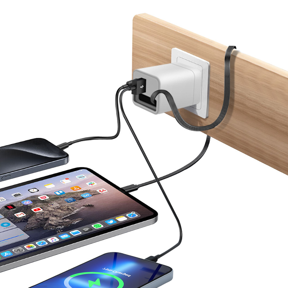 Cargador de nitruro de gallio de 65W protocolo completo de carga rápida A + C cable telescópico de doble puerto para cabezal de carga rápida de Apple Huawei