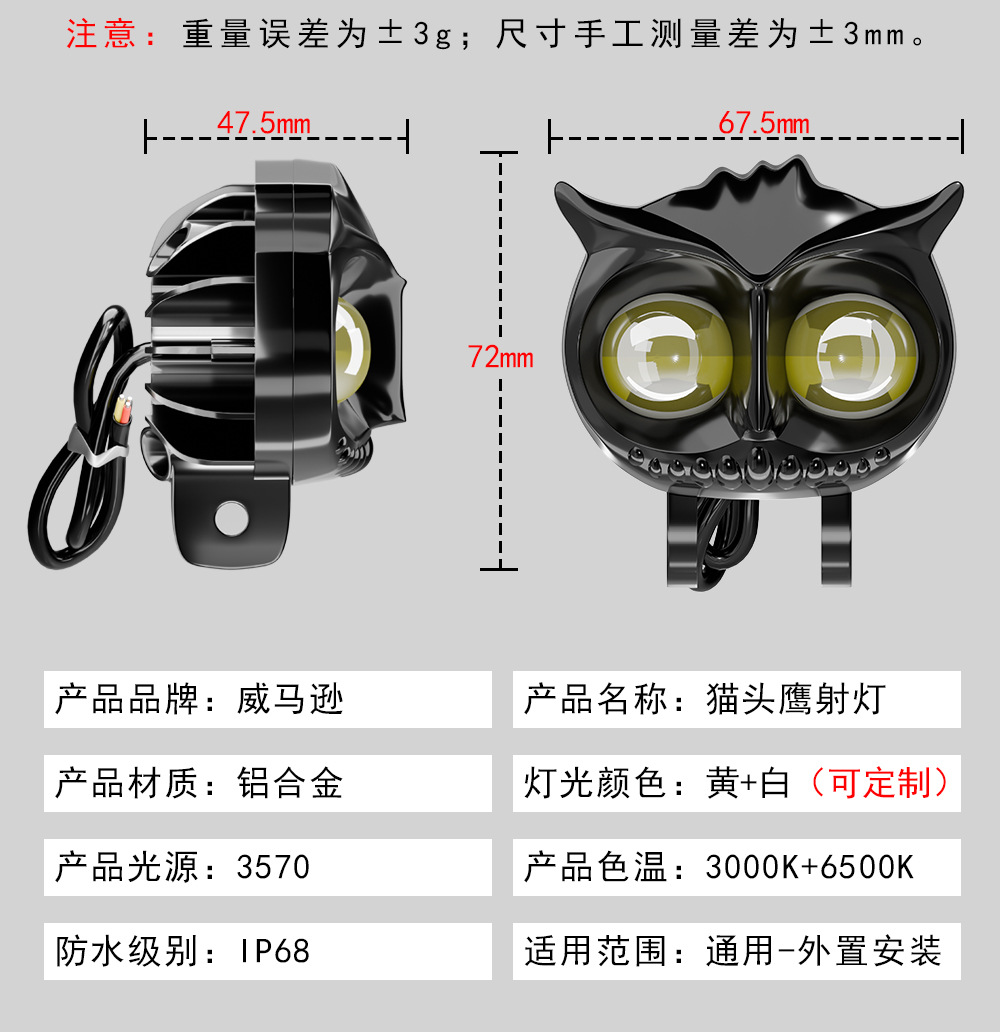 Cross-Border Hot-Selling Motorcycle Led Headlight Modification Cat-Eye Front Spotlight Eagle-Eye Electric Vehicle External Auxiliary Headlight