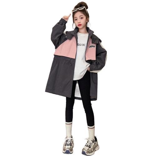 Women's Children's Outerwear Autumn Collection  New Fashion Casual Kids Long Down Jacket Spring Autumn Medium and Large Children's Fashion Windbreaker