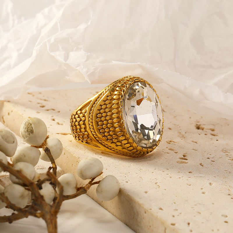 22g Weight Real Gold Plated Plating Material Zircon Inlay Material Rings Classification 1 Piece Quantity Real Gold Plated Round 304 Stainless Steel Simple Style Waterproof Non Tarnish Rings