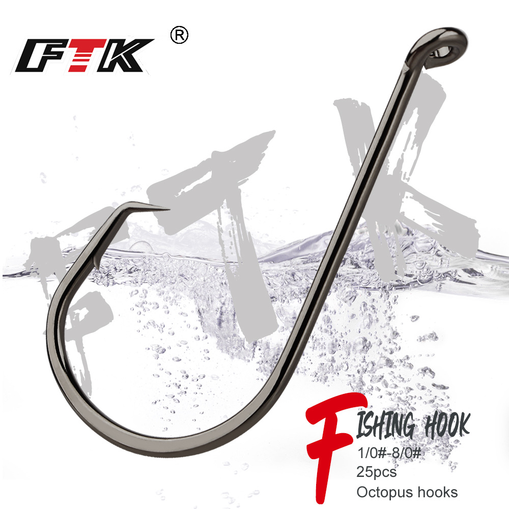 FTK Eagle mouth hook 25PCs boxed non-barbed trench with ring flat Luya hook long shot sea fishing tuna cross-border