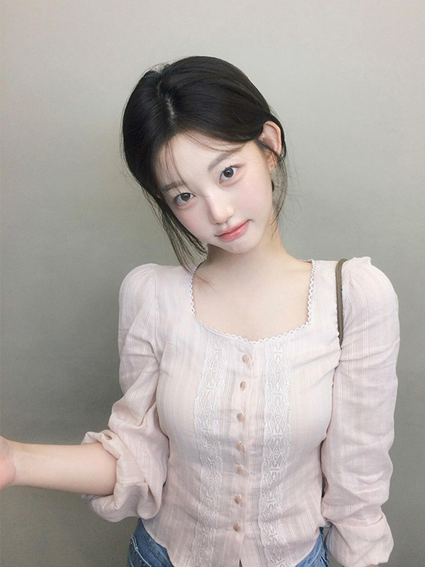 甜美风显瘦方领单排扣长袖上衣小衫女秋季新款复古文艺纯色衬衫女|undefined
