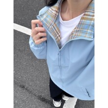 fitcheck格子拼接夹克女春秋复古设计感无帽美式翻领情侣外套上衣
