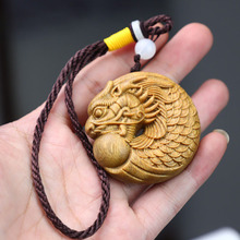 绿檀木鱼化龙手把件实木动物生肖龙吊坠随身把玩男汽车后视镜挂件