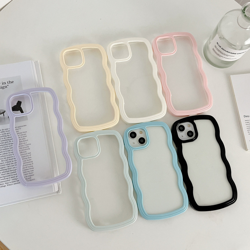 Ins Style Big Wave Suitable for Apple 17Pro Transparent Shell 13/14 Airbag Anti-Fall Two-In-One 16E Mobile Phone Case 15