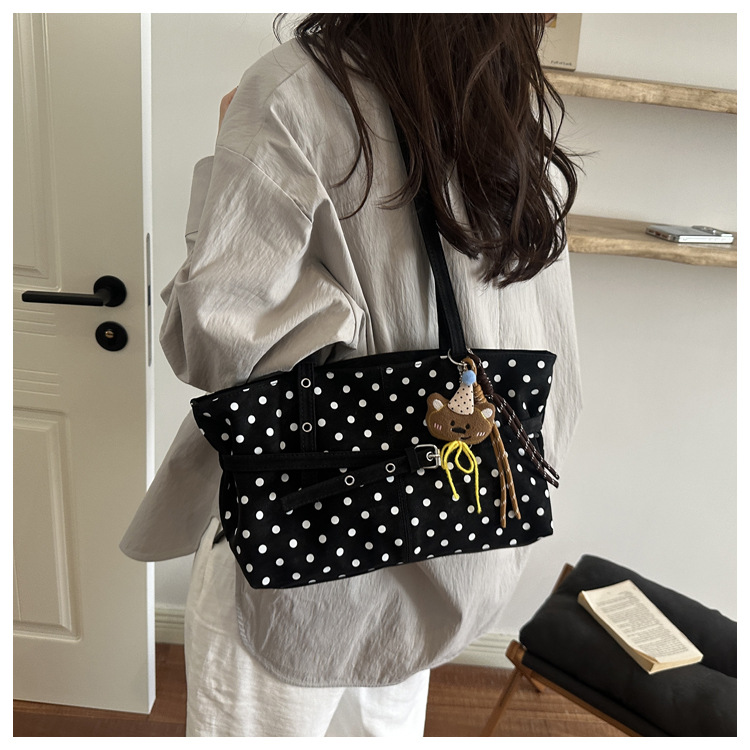 Polka Dot Bear Charm Soft Zip Tote Bag 23