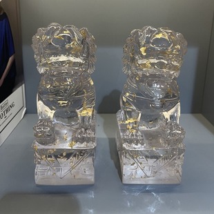 Chinese gold foil lion ornaments model room sales office desktop bookshelf landscape transparent resin lion ornaments