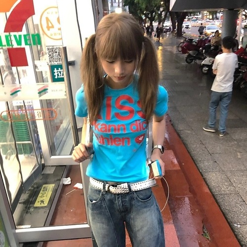 Karrram Japanese Y2K Letter Print T-Shirt Vintage 2000s Style Cut Top Harajuku