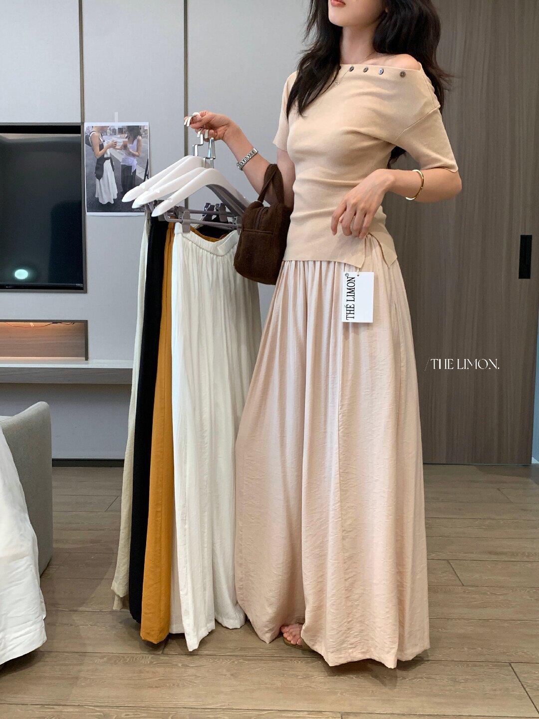 Quần culottes nữ ống rộng cạp cao dáng lười mùa hè 2026 — Thẻ nông, màu đen, màu hồng, màu cam chi tiết 19
