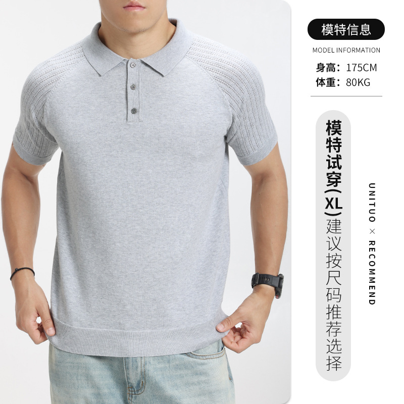 2026 verano hombre de manga de hombro polo de punto hombre botón de la solapa de negocios casual hombre alto sentido camisa image 9