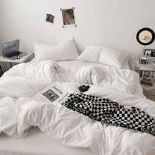 可定制ins风四件套 日式简约亲肤床单被套 酒店宾馆纯色三件套套