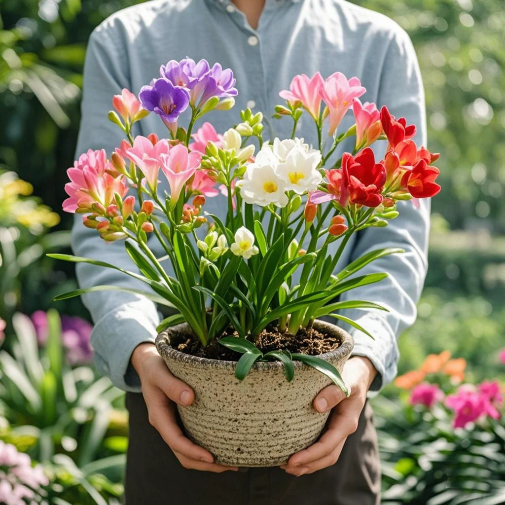 Фаленопсис орхидея в горшке с двойными цветками фрезии, бутонами и корнями, смешанные цвета, цветущие в любое время года