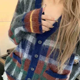 高版本-TB小狗格纹羊毛针织开衫粗针设计圣诞风早秋冬男女同款